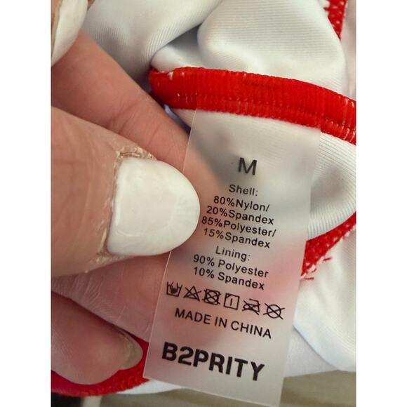 B2prity Women's Medium Red Blue Cutout One Piece Skirt V-Neck Wrap Back Swimsuit - Picture 6 of 6